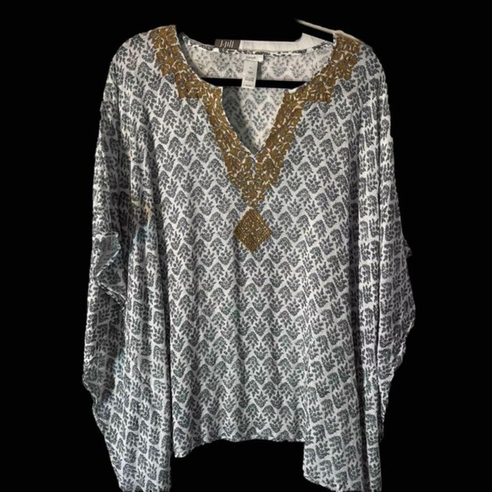 Pure Jill J Jill Cotton Gauze Embroidered Poncho Top Blue White Floral S-L NWT